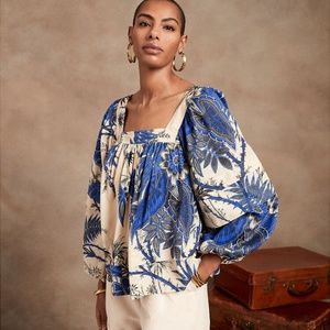 Banana Republic Cotton Square Neck Blouse in Blue Floral